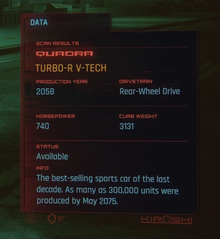 Quadra Turbo-R car in-game stats and description