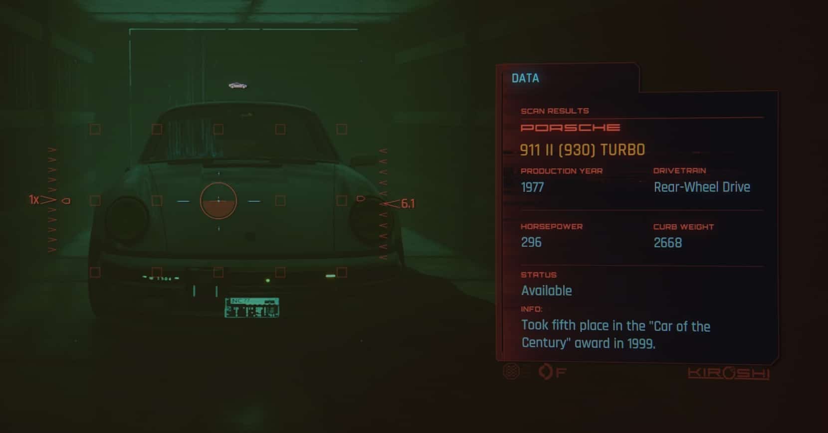 Porshe 911 II (930) Turbo Stats in Cyberpunk 2077