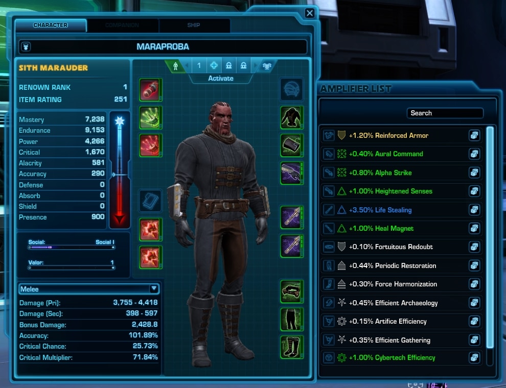 SWTOR 6.2.1 Amplifiers Screen UI Changes - swtor 6.2.1 pts