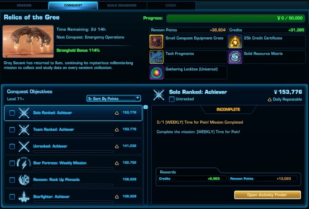 SWTOR Personal Conquest Tab 6.2 - SWTOR Guild Conquest changes