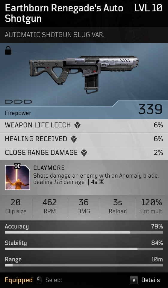 Earthborn Renegade's Auto Shotgun STATS