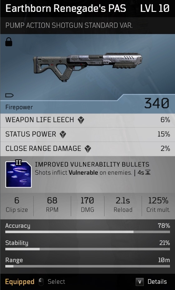 Earthborn Renegade's PAS (Pump Action Shotgun) Stats