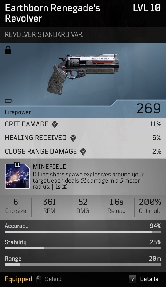 Earthborn Renegade's Revolver Stats
