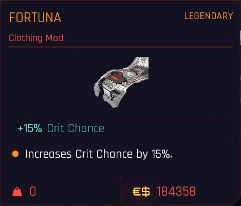 Legendary Fortuna Clothing Mod in Cyberpunk 2077