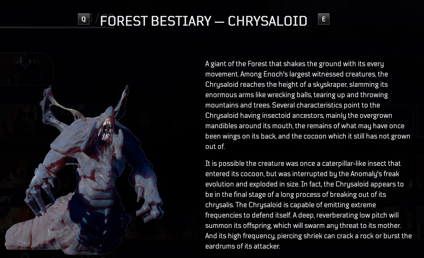 Outriders Bosses - the Chrysaloid  (Forrest Bestiary lore segment