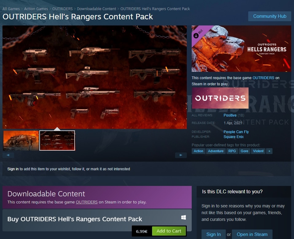 Outriders Hells Ranger content pack on Steam
