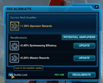 SWTOR Update 6.2.1 Lock Quality check in Recalibrate window