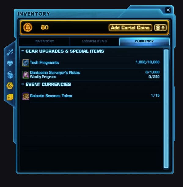 SWTOR Inventory - Currency Tab