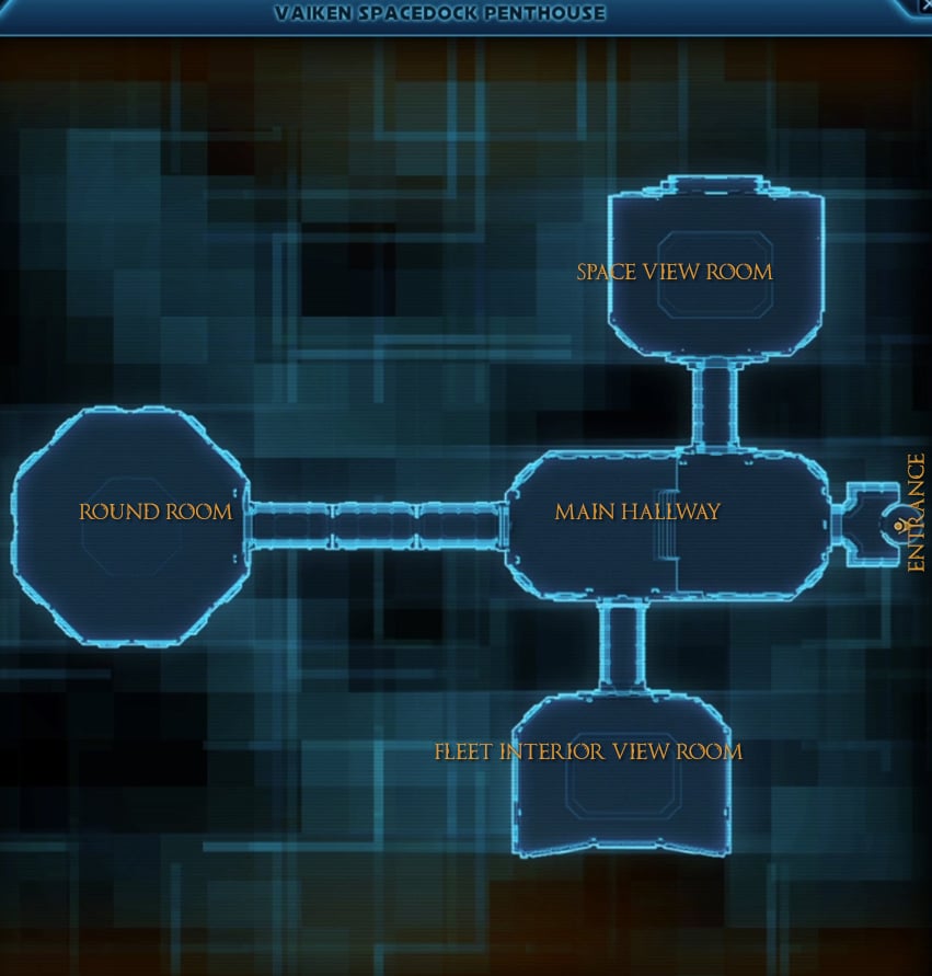 SWTOR Vaiken Spacedock Penthouse Stronghold Map overview with room names