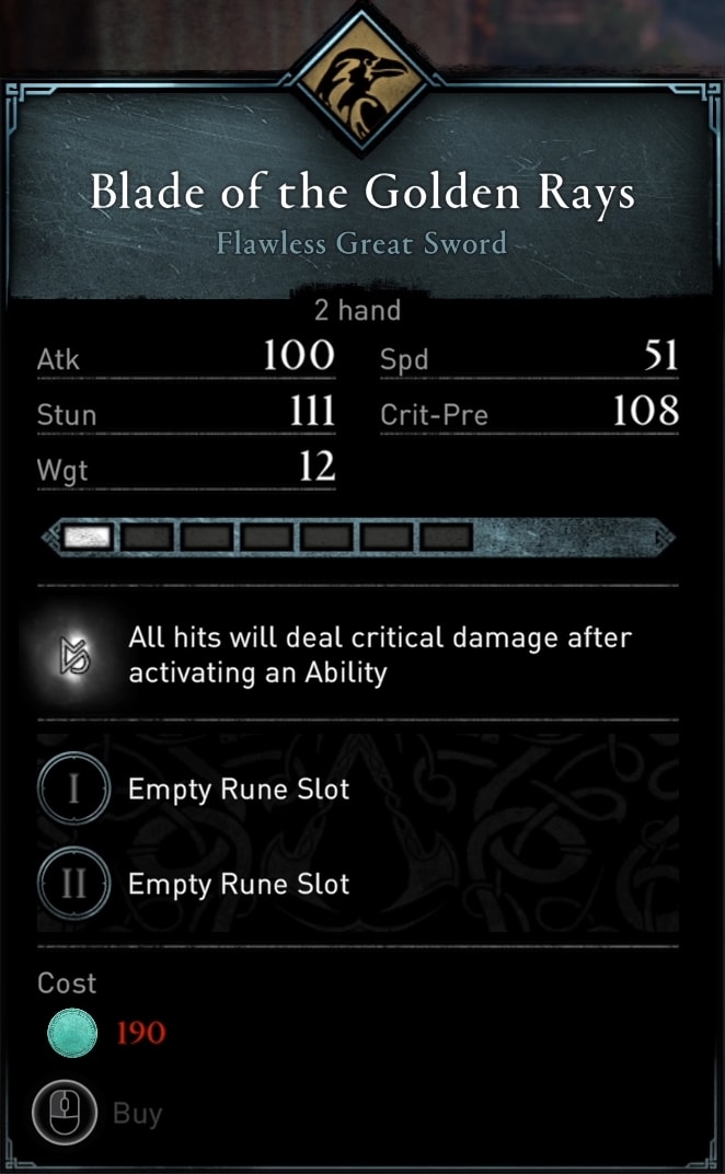 Blade of the Golden Rays Stats