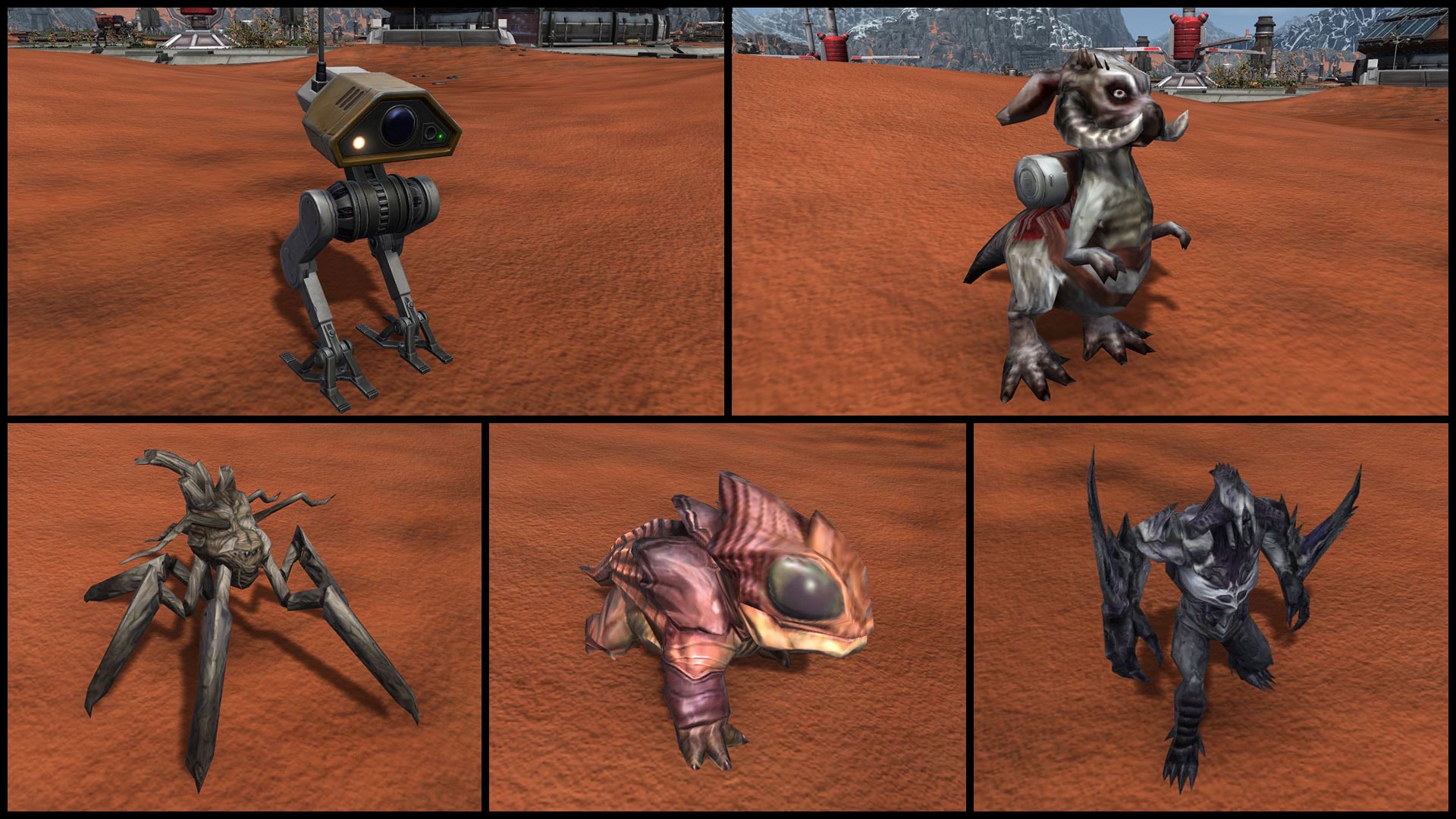 RE-1 Scout Droid, Tauntaun Ram, Makrin Creeper Seedling, Gannifari, and Heliotropic Subteroth Mini-pets