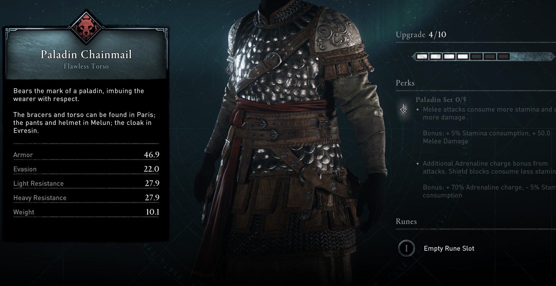 AC Valhalla Armor set from Siege of Paris - Paladin Chainmail Stats