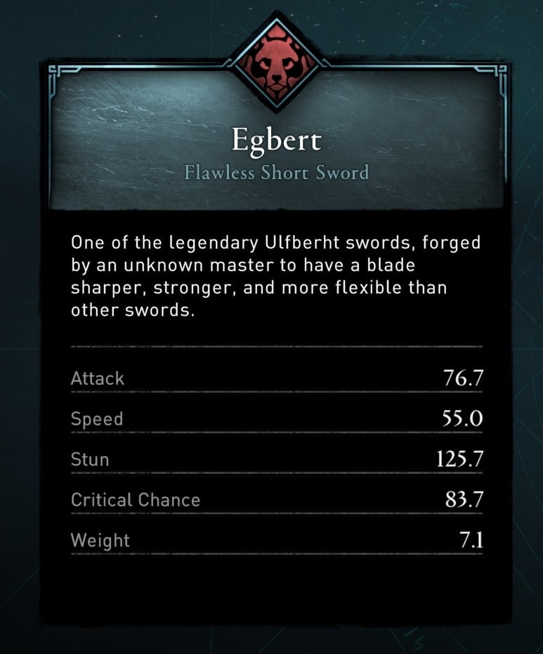 AC Valhalla Egbert one-handed sword from Siege of Paris - stats