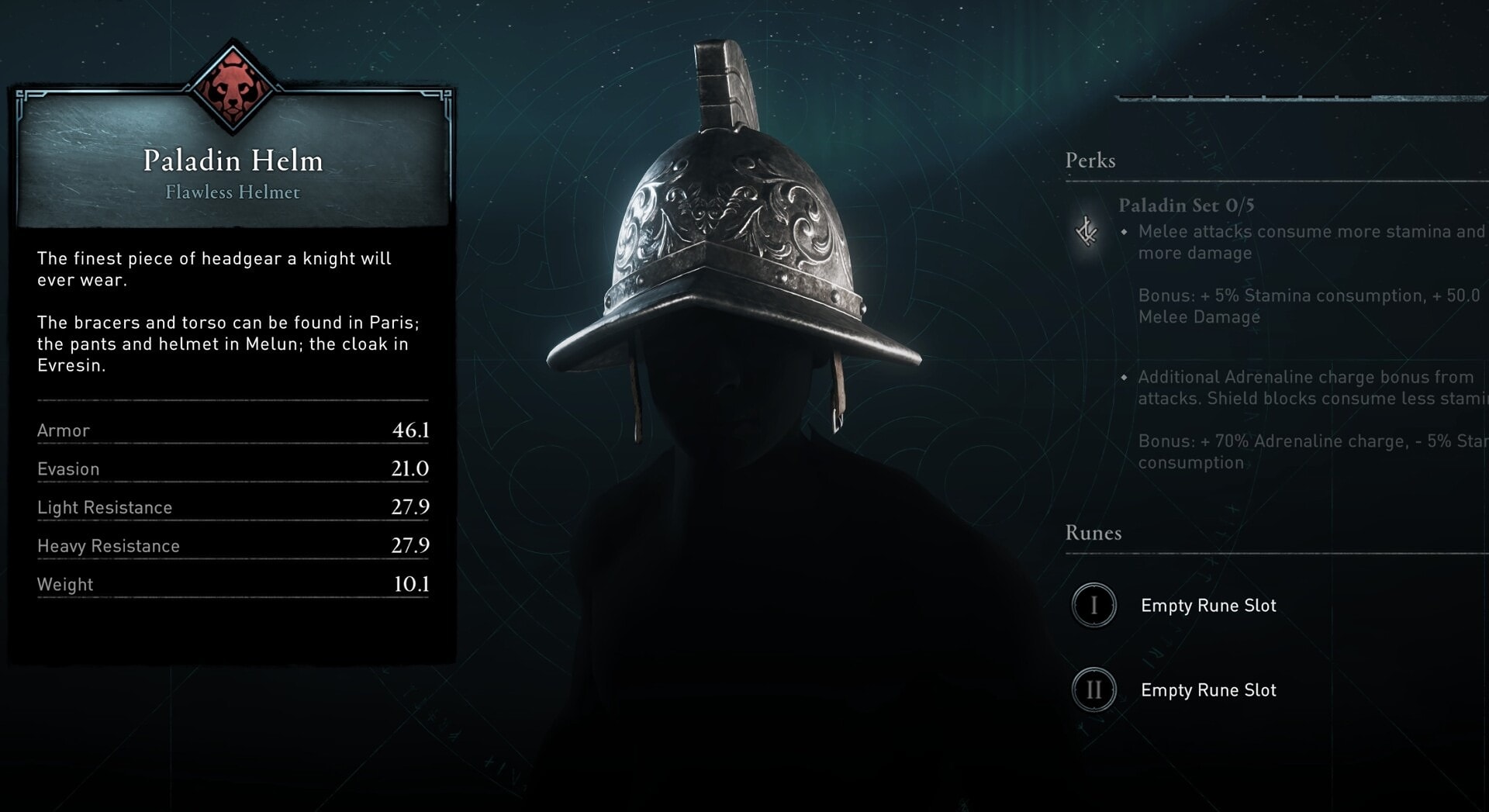 AC Valhalla Paladin Helmet Armor Piece Stats - Siege of Paris DLC