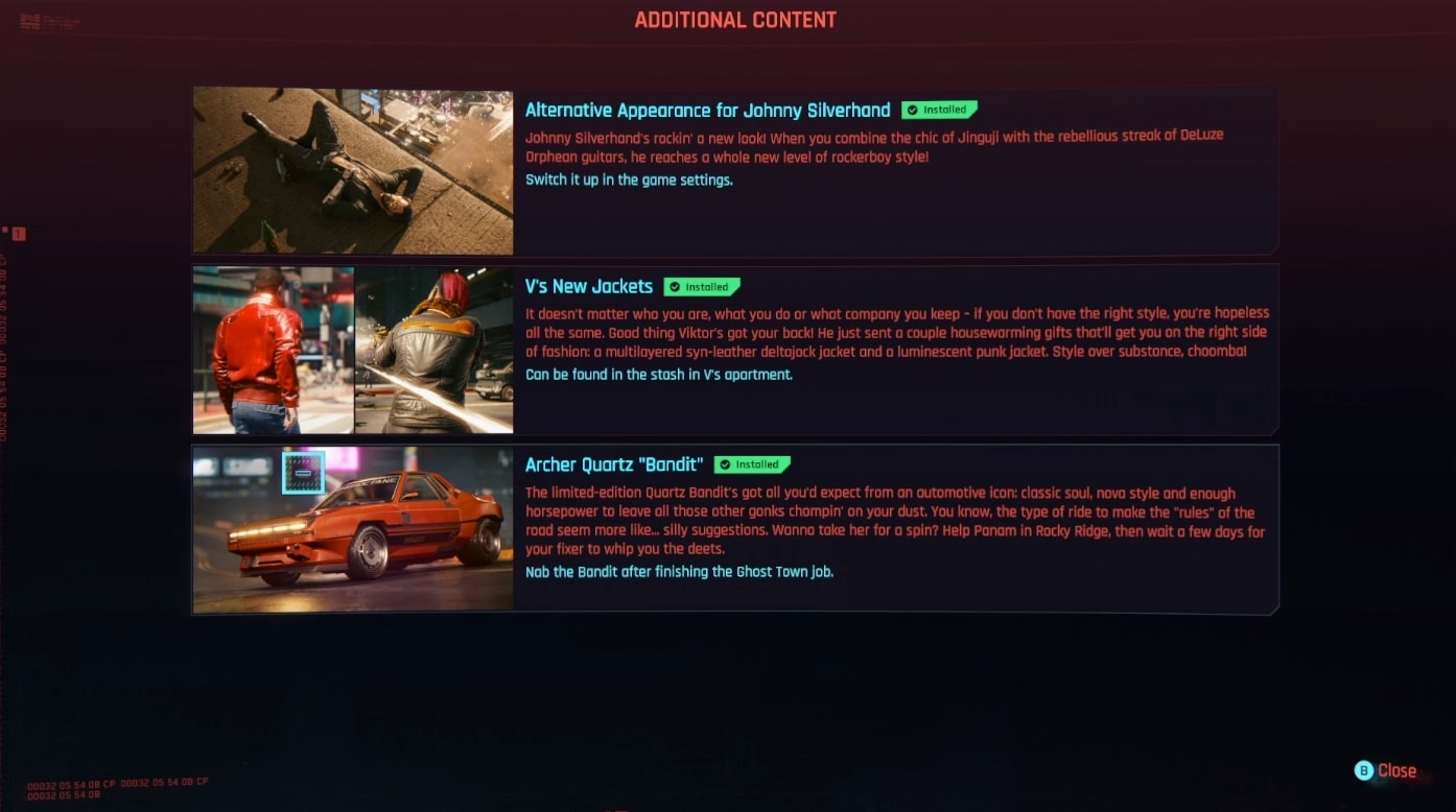 Cyberpunk 2077 Update 1.3 DLC List
