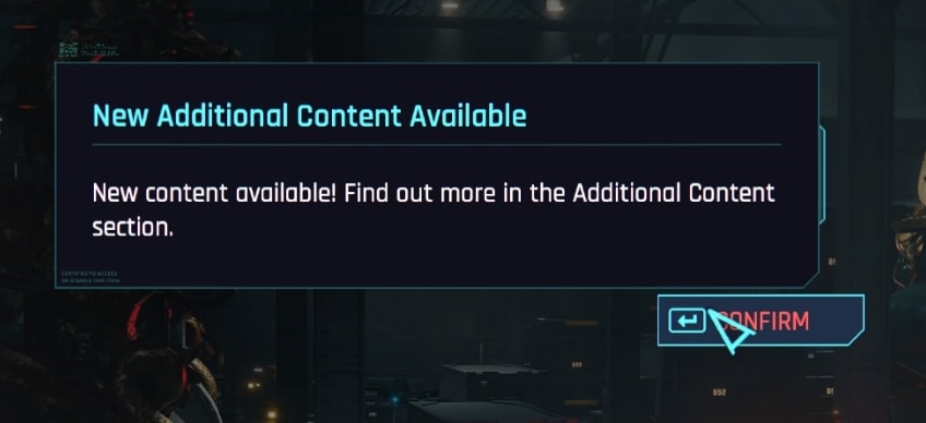 Cyberpunk 2077 notificatoin of Additinal Content Available