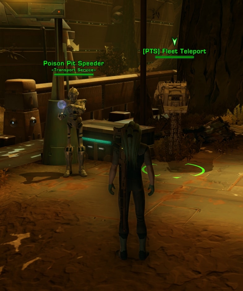 Find the PTS Droid outside the starting area