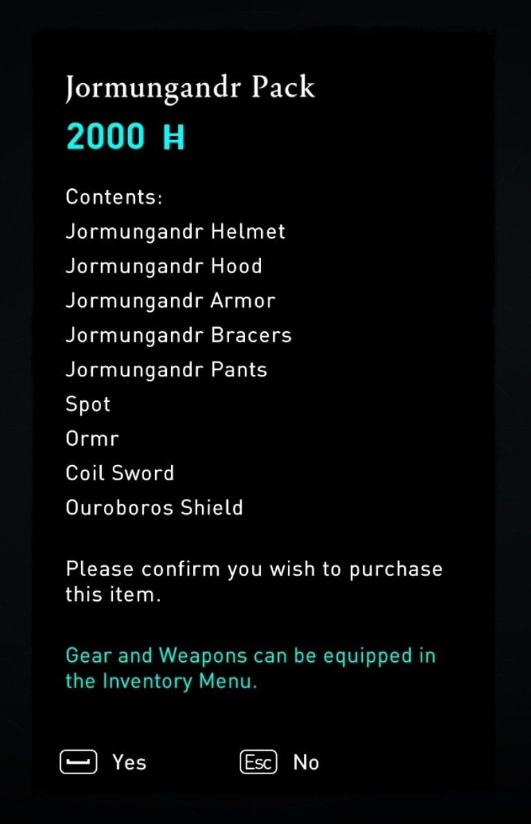 Jormunganbdr Gear Pack Contents - AC Valhalla Helix Store