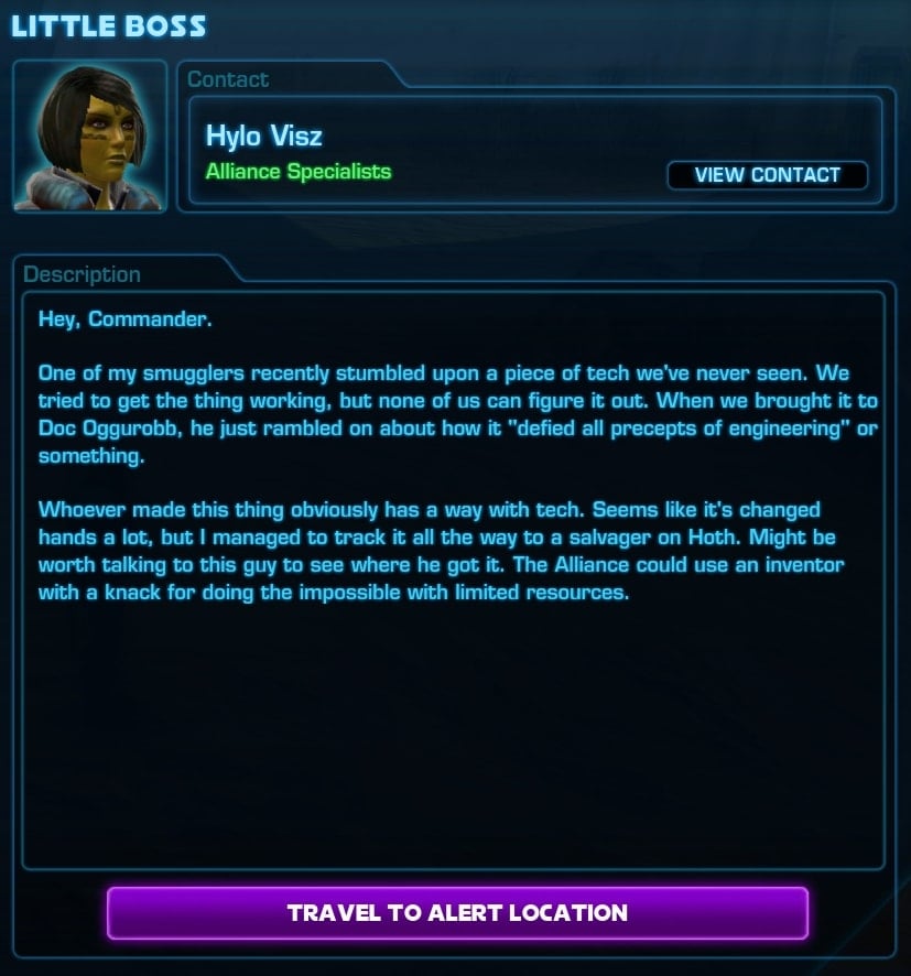 Little Boss Alliance Alert in SWTOR - mission description