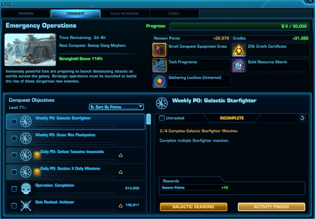 SWTOR Galactic Season 1 Conquest Tab Design