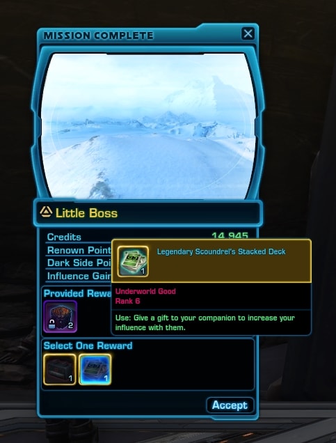 SWTOR Little Boss alliance requitment mission rewards list