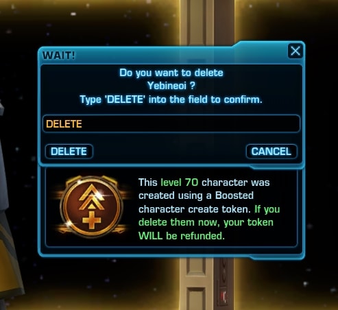 How to delete a SWTOR Character