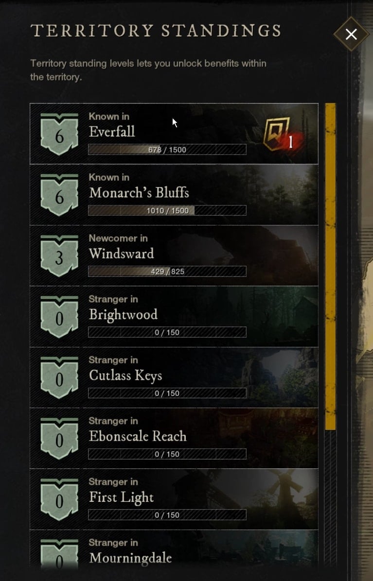New World Territory Standings Guide
