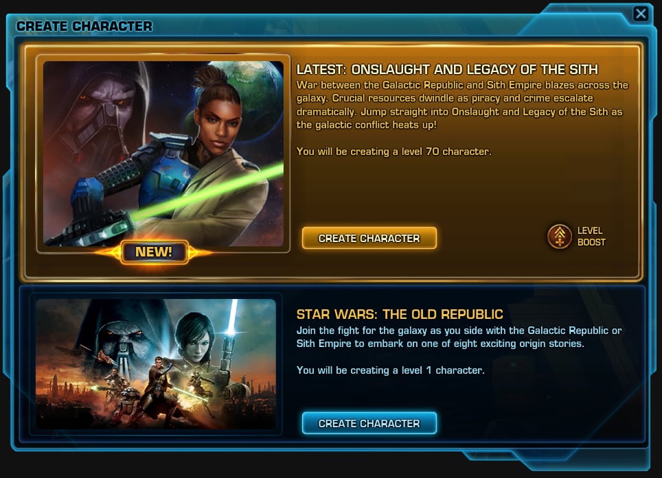 SWTOR 7.0 Create Character Screen