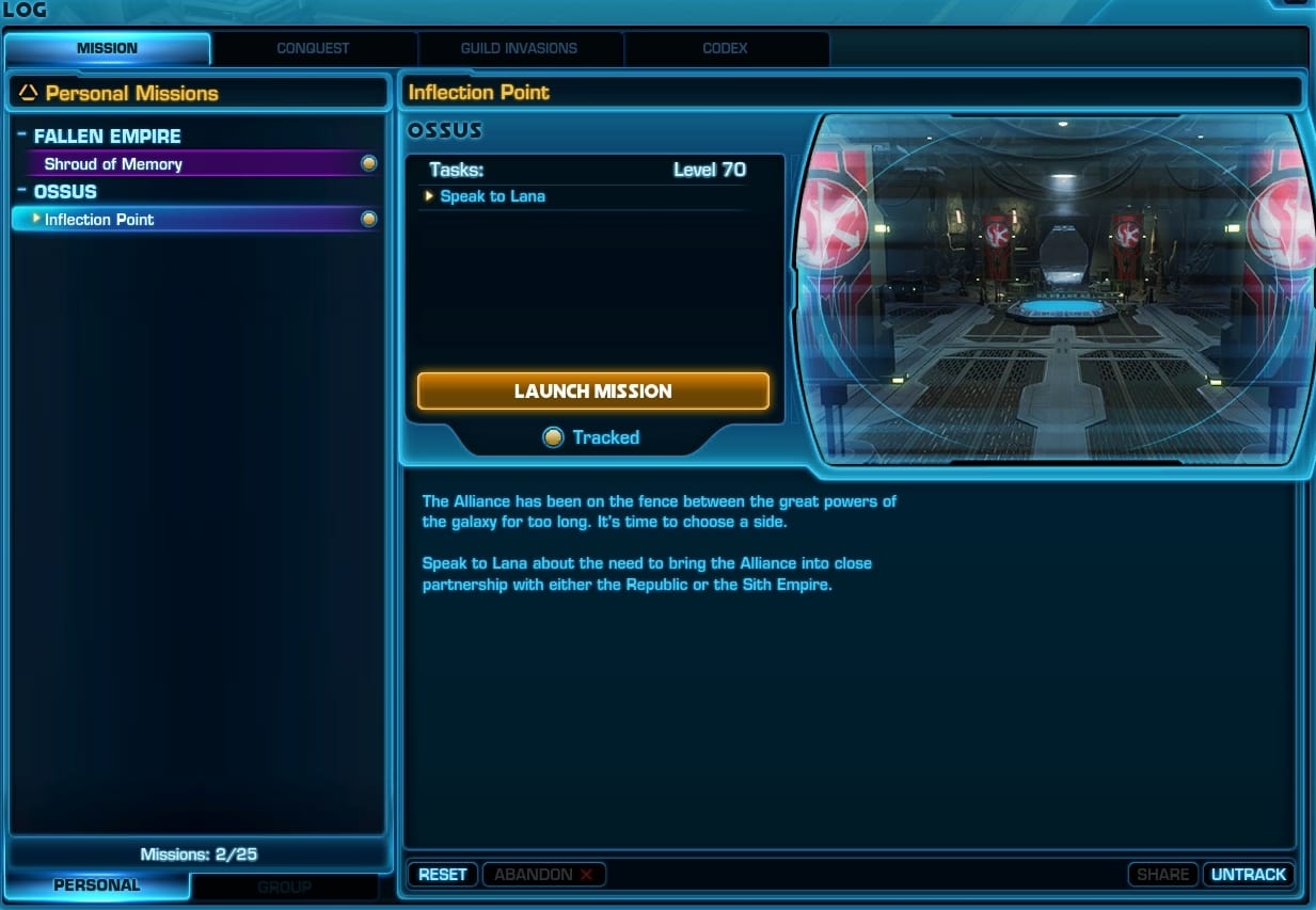 SWTOR Infection Point Mission - start as level 760 character token