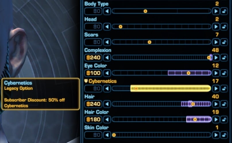 SWTOR Legtacy and Cartel Market Unlocked Character Customizations