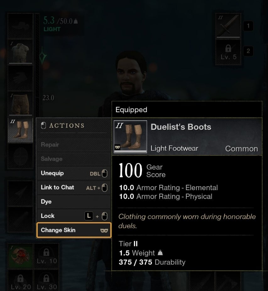 How to change Skins of your clothing and armor in New World