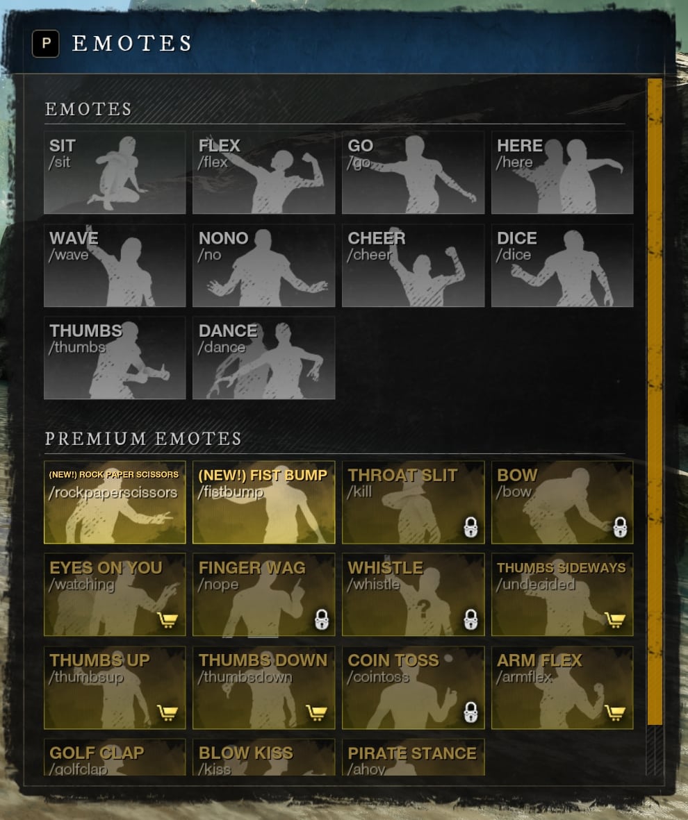 New World Emotes Menu