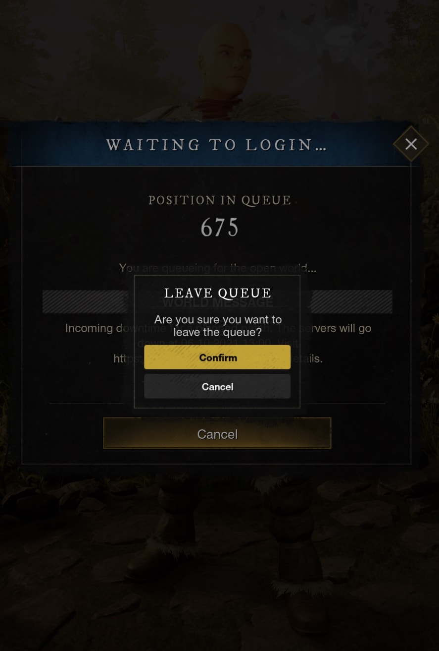 New World Exit Queue Confirmation WIndow from Patch 1.01