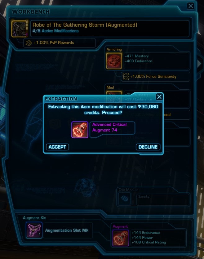 How EndGame Gearing will work in SWTOR 7.0 - Augment Extraction
