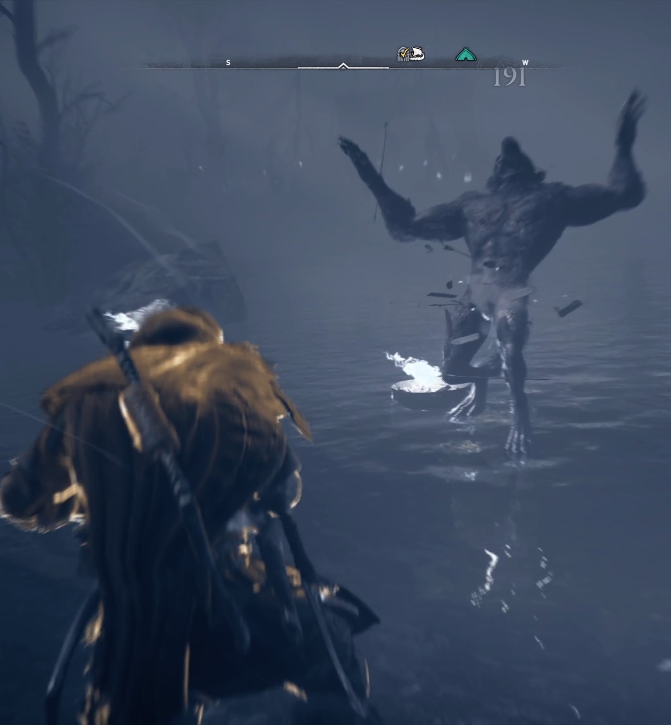 Fighting a warewolf inVeiled Threats - AC Valhalla Oskoreia Festival mission