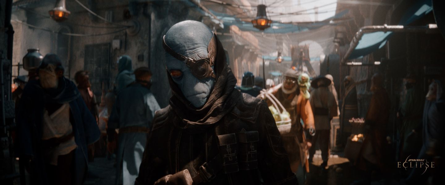 A SUSPICIOUS-LOOKING DUROS WHO SURVEYS A BUSTLING MARKET