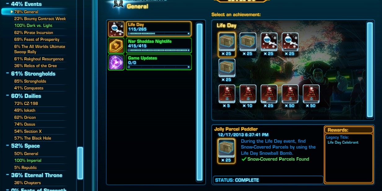 SWTOR Life Day Achievements
