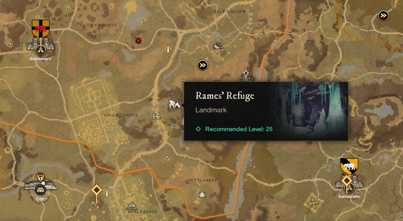 New World Winter Convergence - A Map showing Rames' Refuge and surrounding area