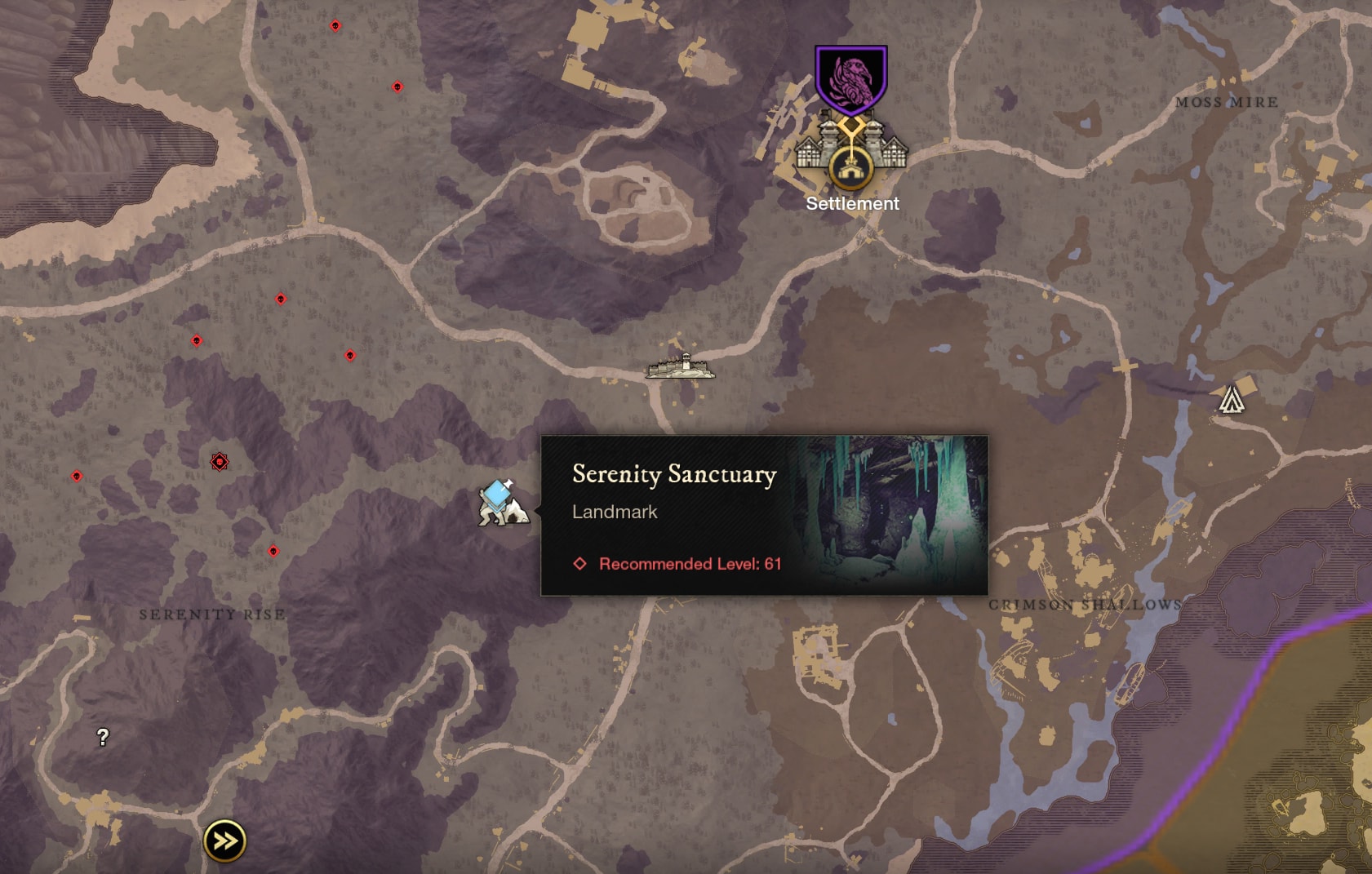 New World Winter Convergence - A Map showing Serenity Sanctuary and surrounding area 