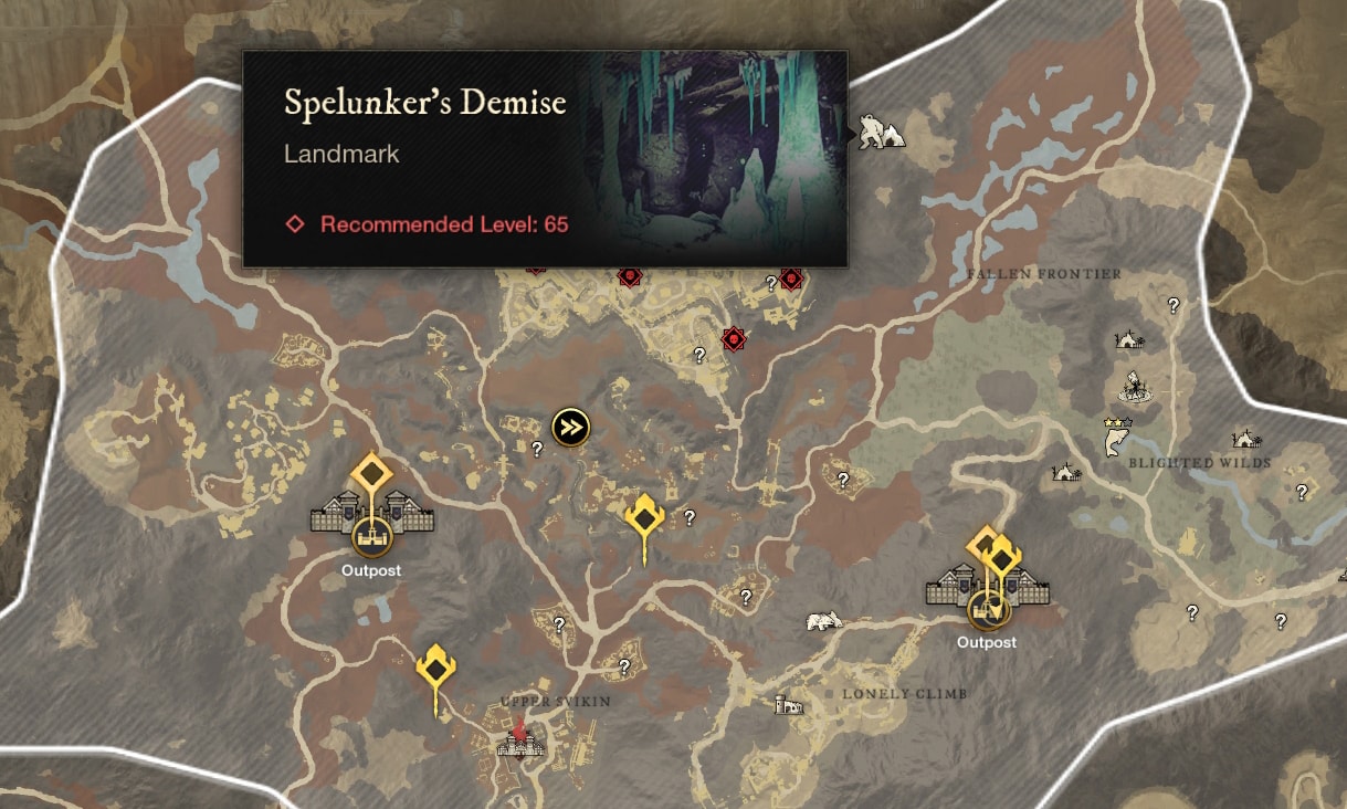 New World Winter Convergence - A Map showing Spelunker's Demise and surrounding area 