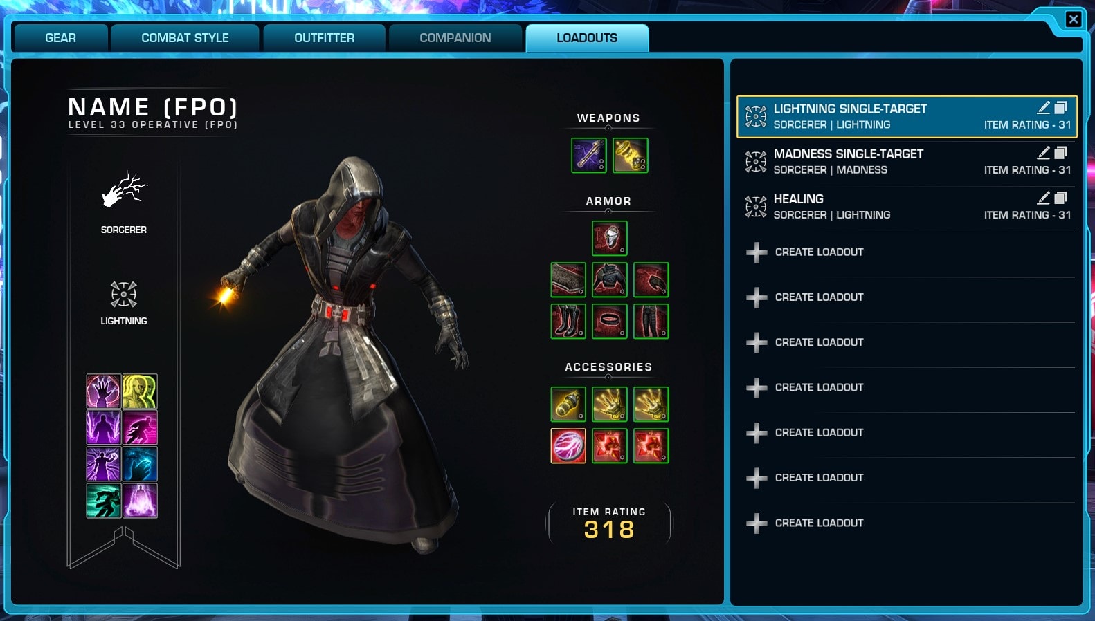 SWTOR 7.0 PTS Loadouts Tab