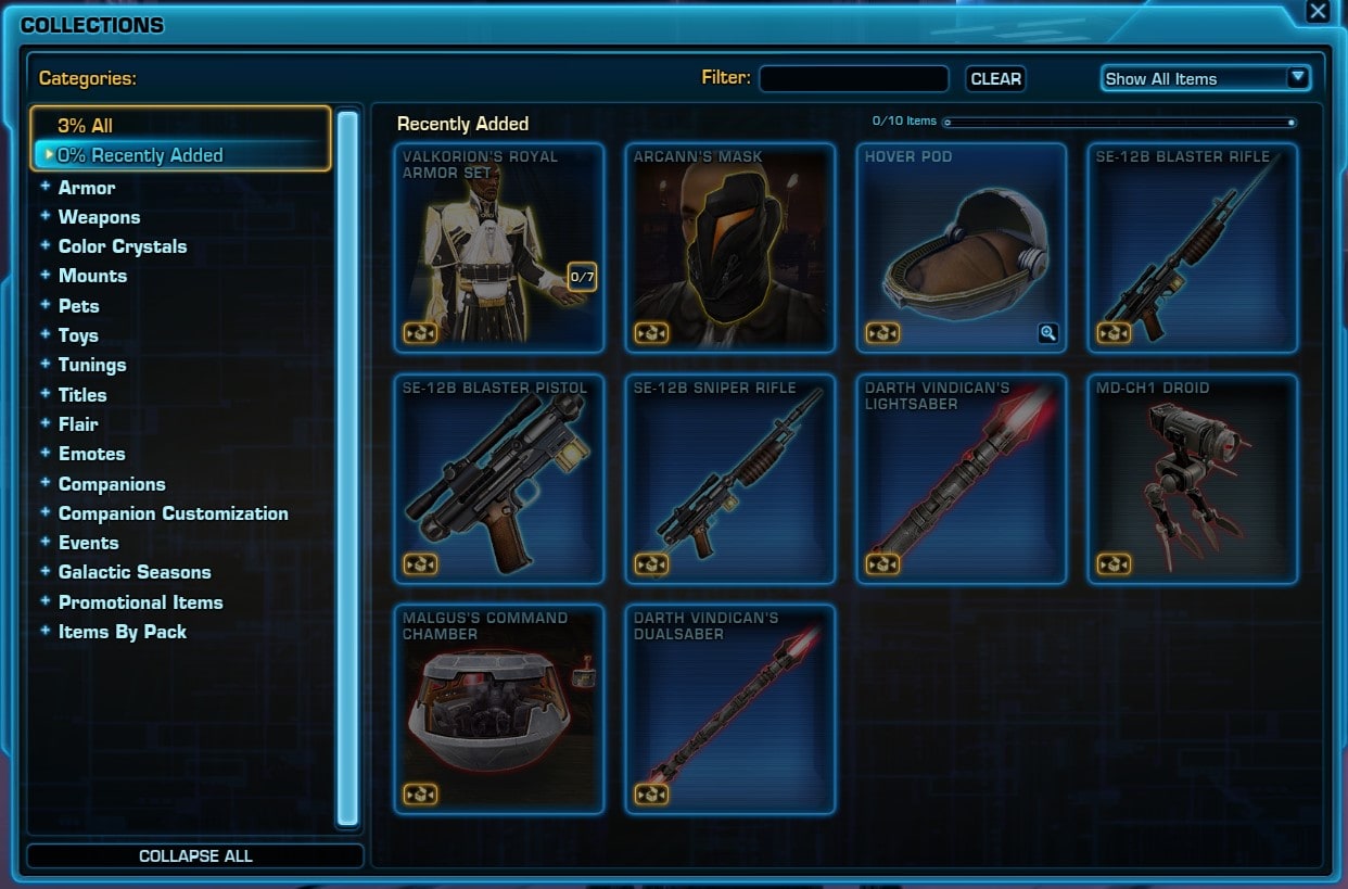 SWTOR 7.0 PTS - New Cartel Market Items coming with Legacy of the Sith