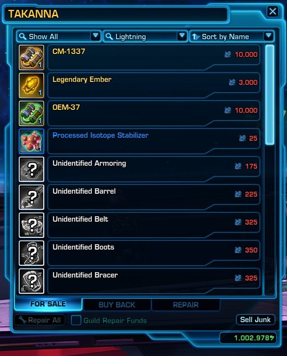 SWTOR CM-1337 Spoils of War Vendor