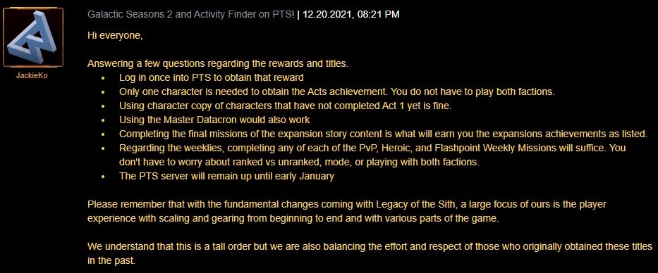 SWTOR Forum Post