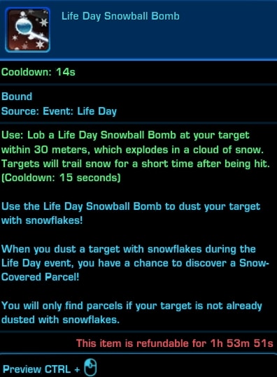 SWTOR Life Day Snowball Bomb