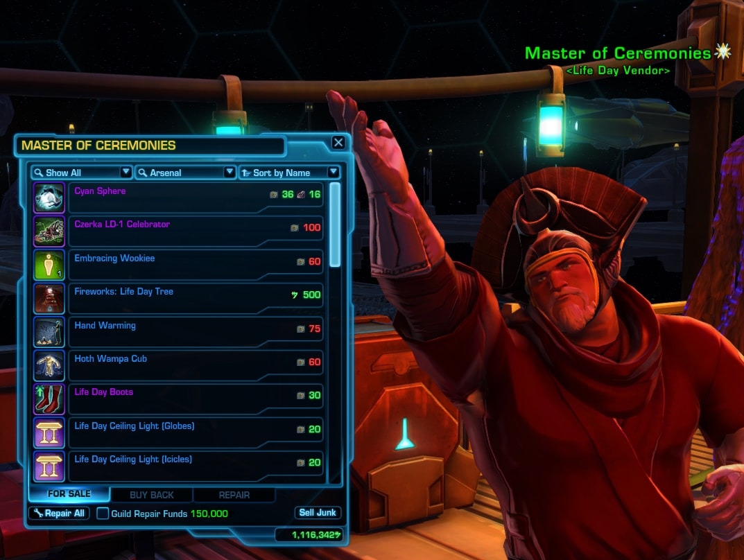 SWTOR Master of Ceremonies Vendor Items List