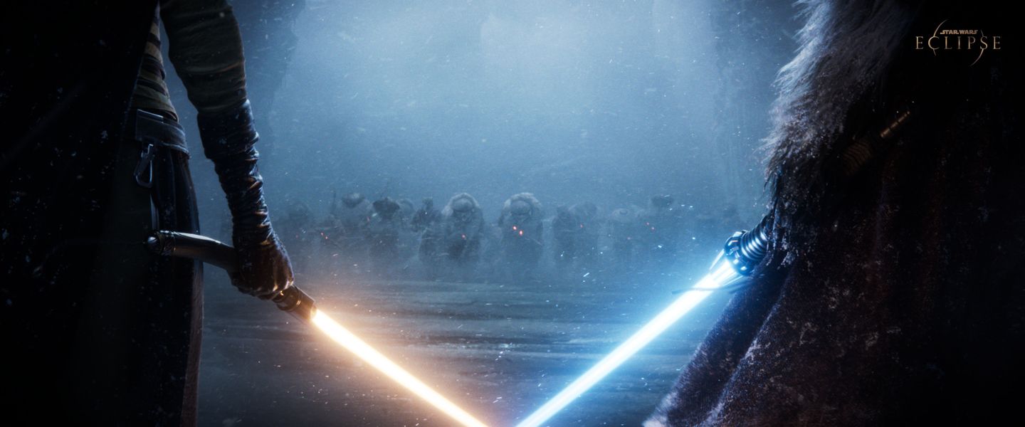 TWO JEDI PREPARE TO FACE AN ONCOMING THREAT