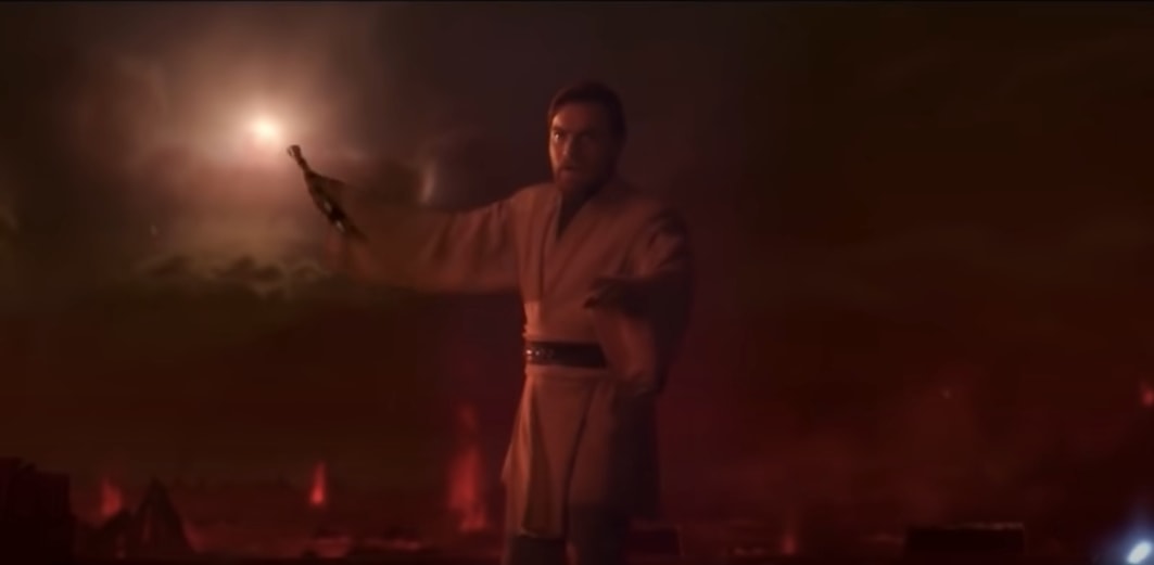 Obi-Wan facing Vader in Episode 3
