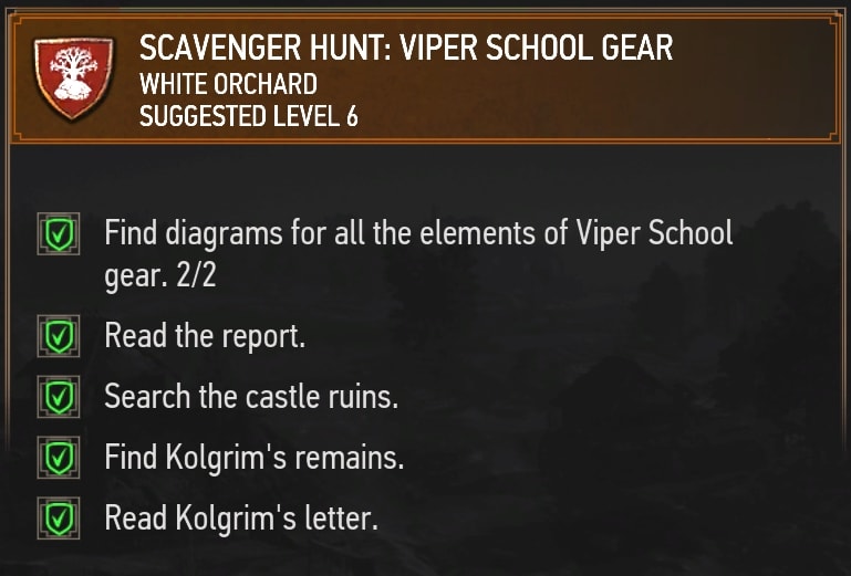 Scavenger Hunt Viper School Gear quest log