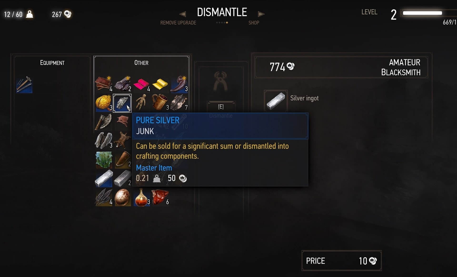 Dismantling items in The Witcher 3